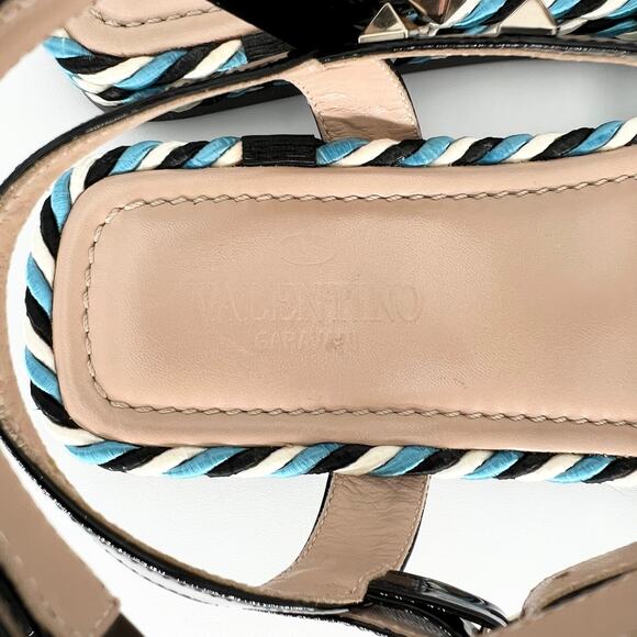 VALENTINO GARAVANI Rockstud Caged Leather Sandals EU 38 US 8 Blue Black Flats - Picture 8 of 11